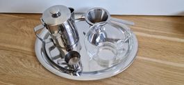 Kaffeeservice 6-teilig Edelstahl 18/10 mit Tablett und Glas
