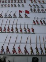 Zinnfiguren: Schweizer Krieger auf dem Weg nach Murten 1476