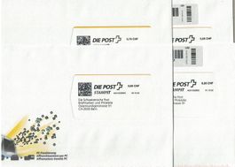 4 FDC, PC-Frankierung 0.70 - 9.00 CHF, 30.10.02-31.10.02