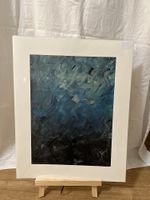 Bild gerahmt abstrakt Blau Schwarz farbig