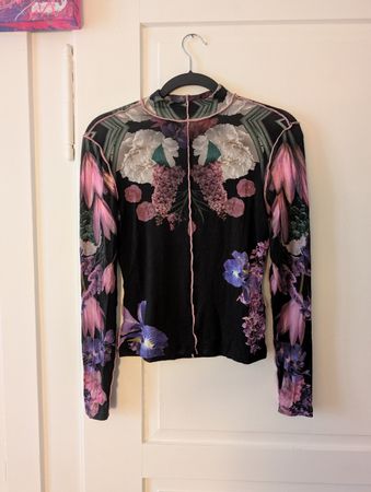 Desigual Floral Print Long Sleeve Shirt Size S Black