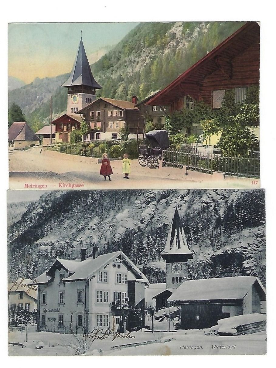 Cartoline postali: CH, 2 Ansichtskarten Meiringen, Ambulant 9.9.20, 8.1.1908 – Usato da Hinteregg venduto da McCharly01