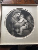 Antiker Kunstdruck Madonna mit Kind, gerahmt