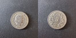 Schweiz 5 Rappen 1881 stark gebraucht - seltener Jahrgang!
