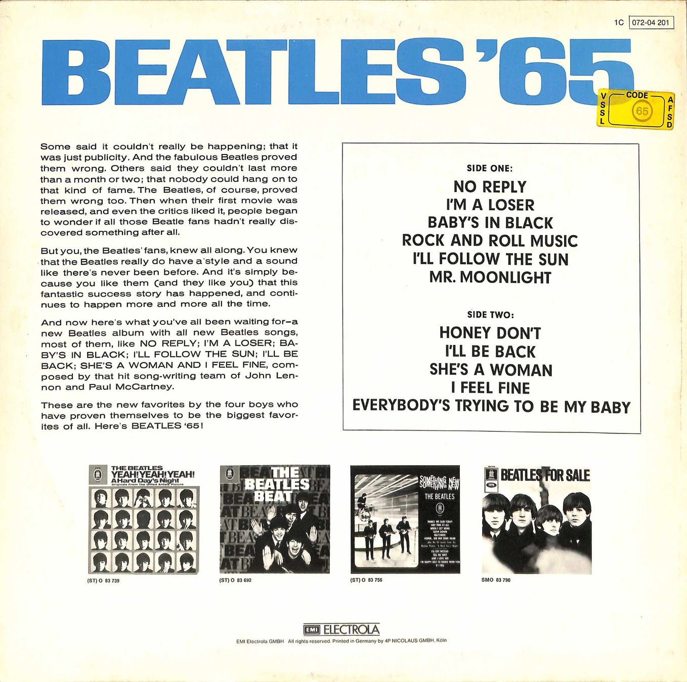 Dischi in vinile: LP The Beatles '65 – Usato da Trimmis venduto da Beax72 1
