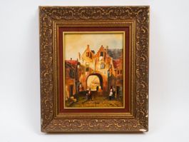 Scène de rue hollandaise avec porte ancienne — huile