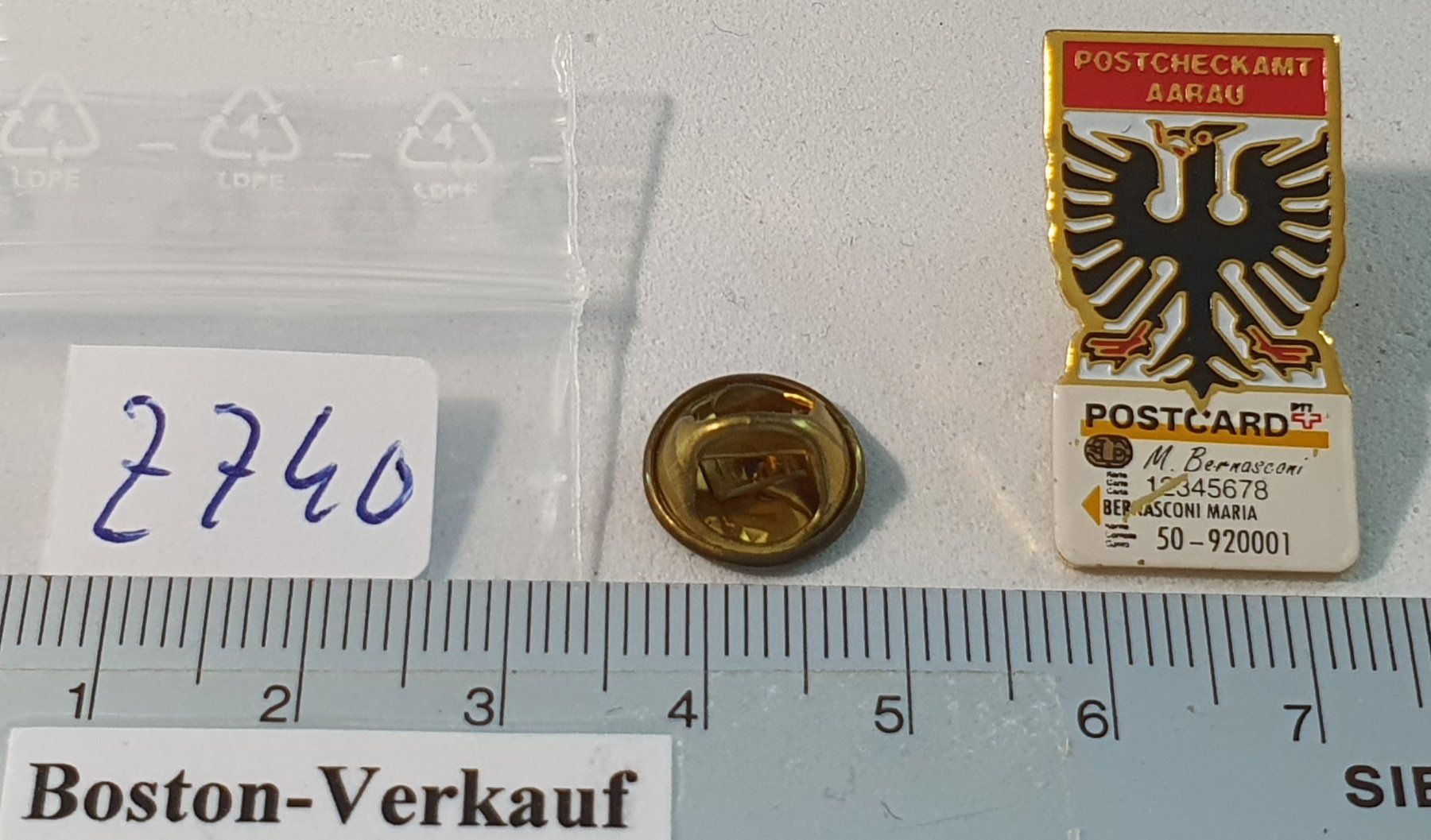 Placchette & Badge: Z740 - Pin PTT Postcheckamt AARAU Postcard – Usato da Reinach BL venduto da Boston-Verkauf 1