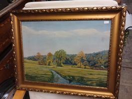 Ölgemälde O. Weber Landschaft mit Rahmen 65x50 cm
