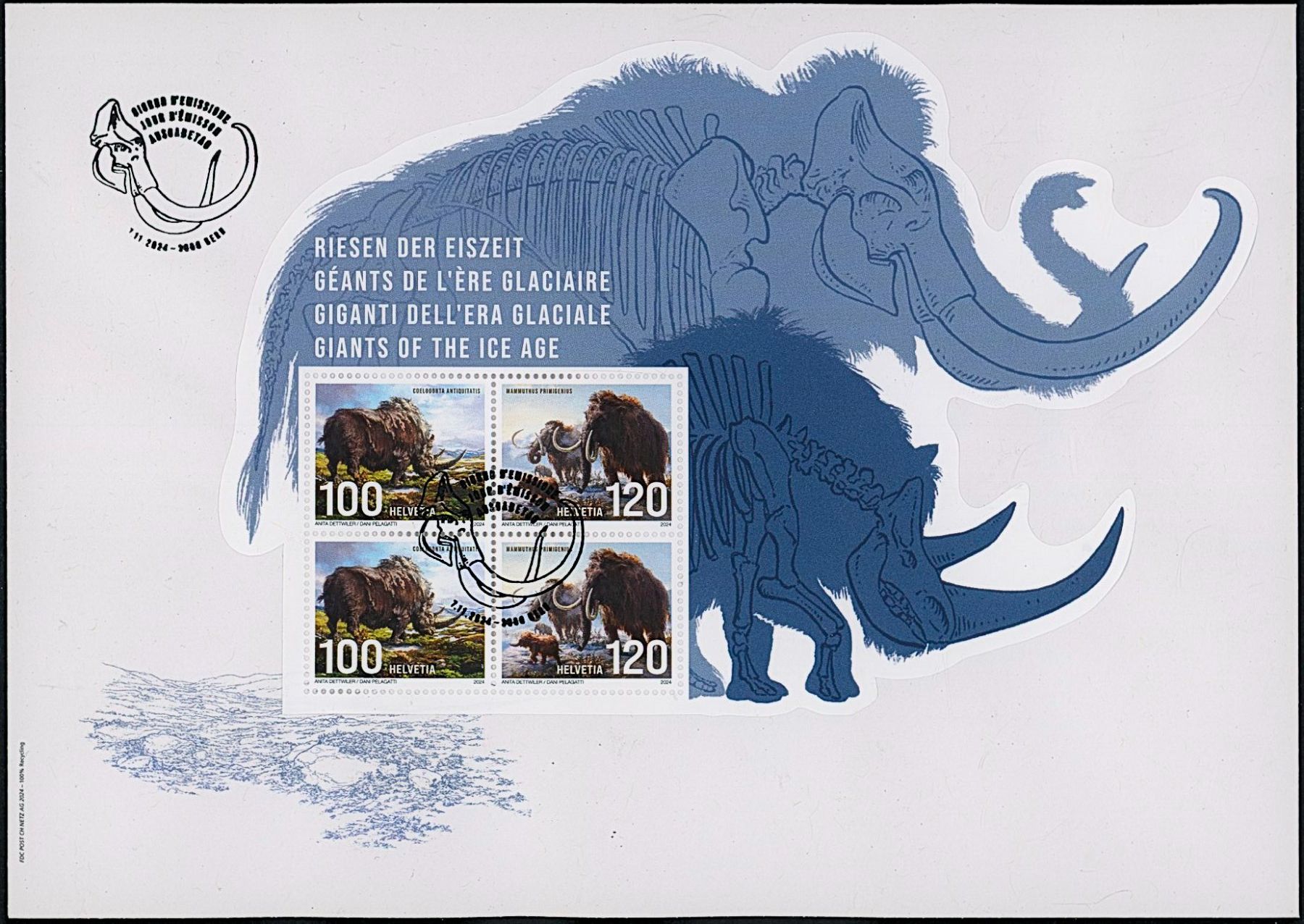 Tutti i francobolli: 2024 - Eiszeit - Spezialbogen - Block - Ersttagsbrief FDC ET – Usato da Schindellegi venduto da stationary