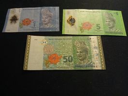 Pièces de collection Malaisie, lot de 3 billets anciens