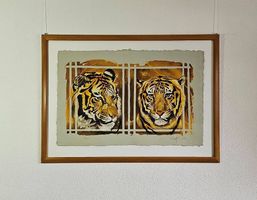 Rolf Knie "Zwei Tiger gelb-ocker" Serigraphie, handsigniert