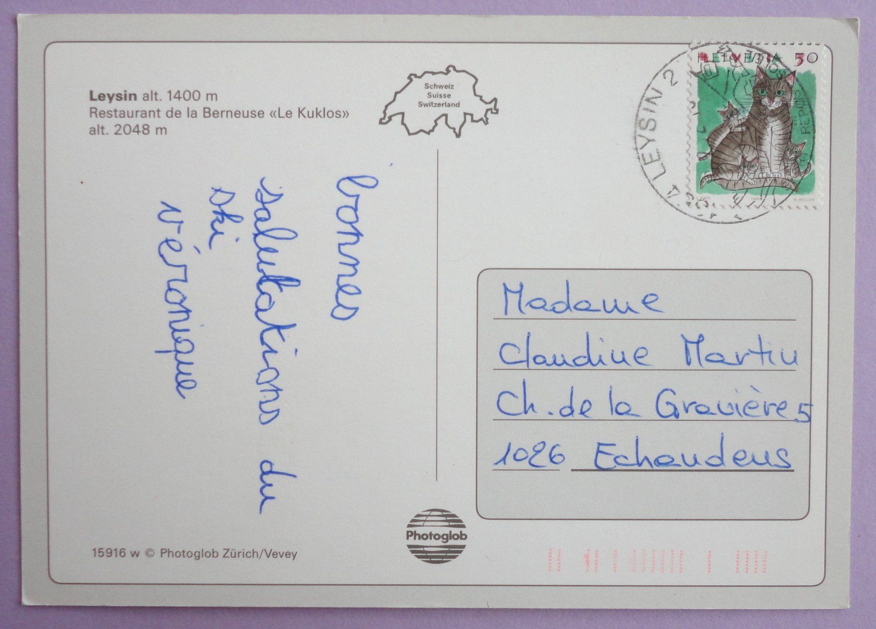 Cartoline postali: Leysin, Rest. de la Berneuse "Le Kuklos" – Usato da Fétigny venduto da Billy2miny 1