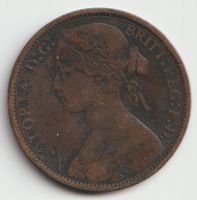 1874 One Penny Bronze Münze Queen Victoria