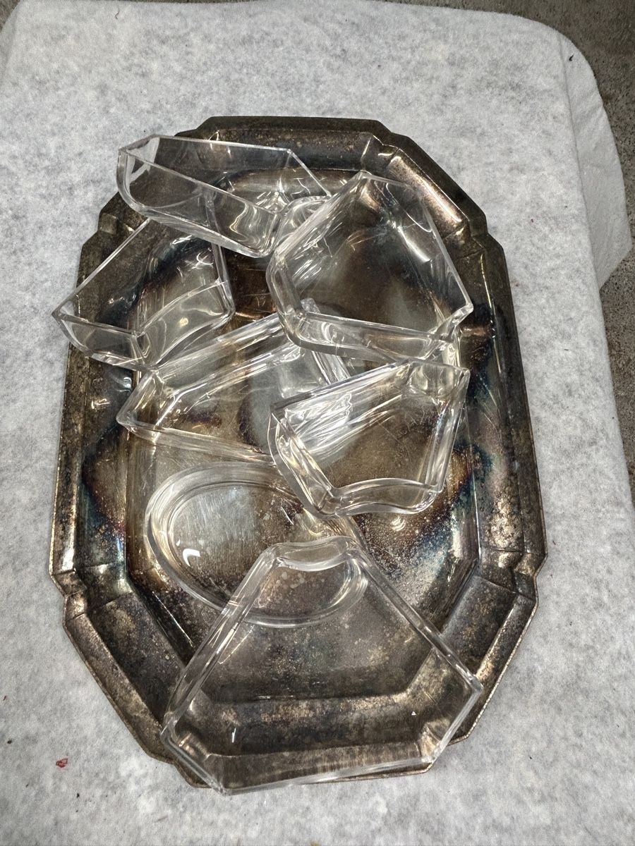 Piatti di portata: Vintage Serviertablett mit Glasschalen, Durchmesser 44cm – Usato da Kehrsiten venduto da fot_55m5 3