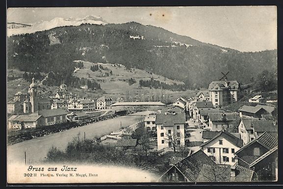 Cartoline postali: AK Ilanz, Uferpartie mit Strasse – Usato da Berlin venduto da bartko-reher