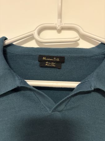 Massimo Dutti Polo Grösse L Merino Wolle Blau / Türkis