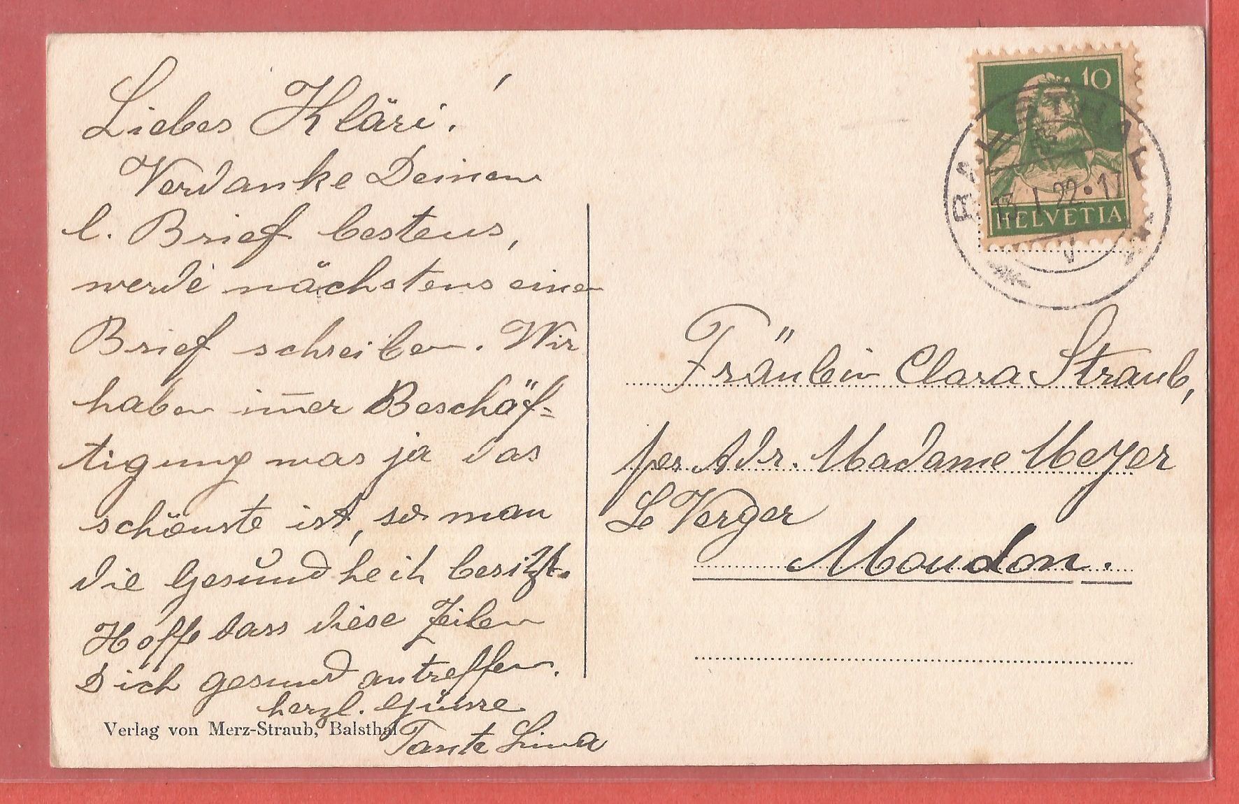 Ansichtskarten: Balsthal - 1922 – Gebraucht aus Fislisbach von Porano 1