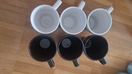 6 Kaffeetassen weiss und schwarz 3er Set
