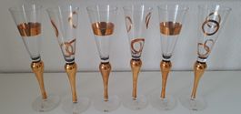 6 edle Champagnergläser v. Orrefors, handbemalt und signiert
