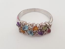 Silberring 925 mit bunten Steinen, Grösse 18.6mm 💍