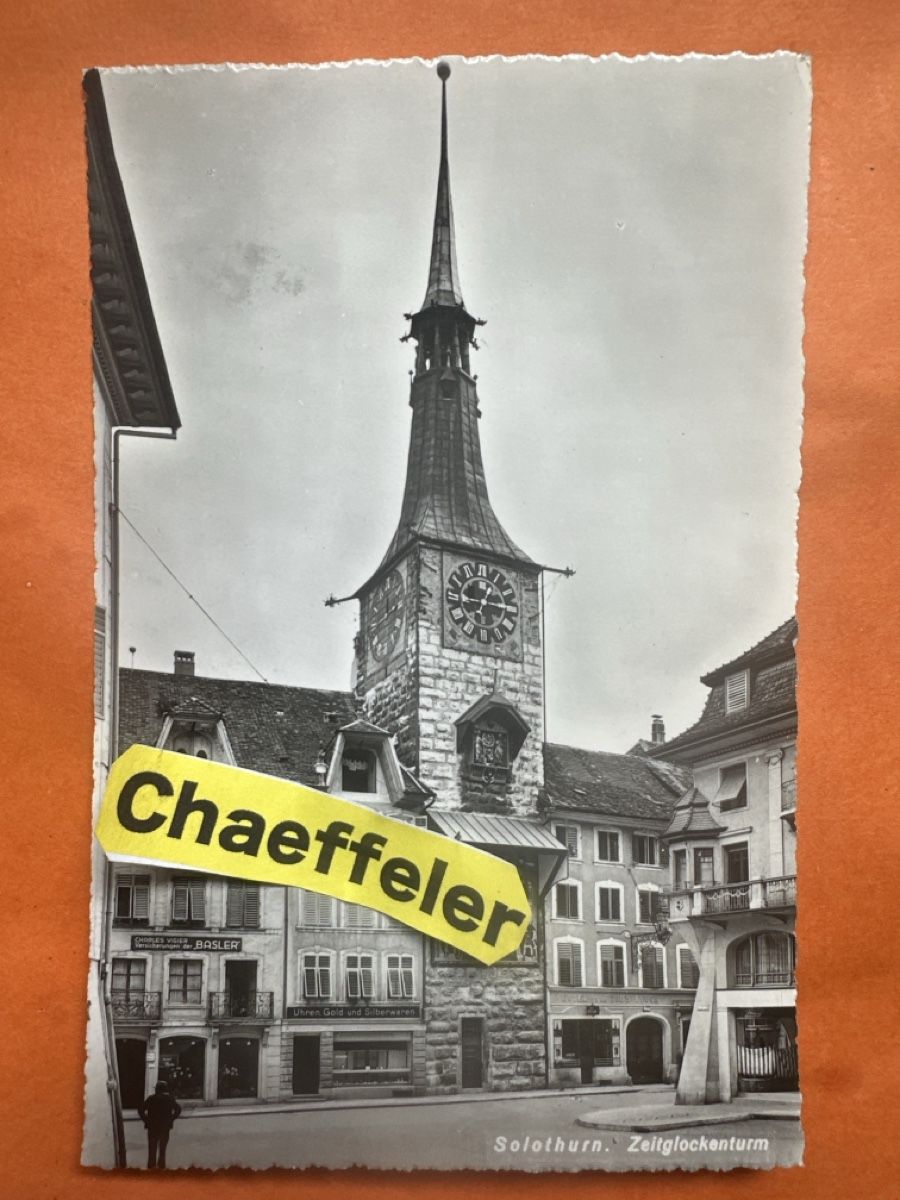 Ansichtskarten: Alte Ansichtskarte Solothurn Zeitglockenturm, 1957 selten – Gebraucht aus Zürich von Chaeffeler