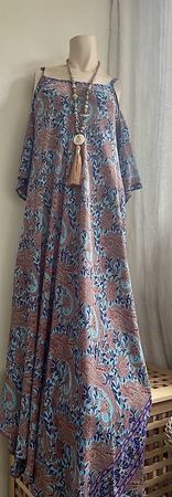 Wunderschönes Boho-Maxikleid, Seide, schulterfrei