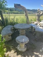 Gartentischset Stein, 1 Tisch, 2 Bänke, 1 Hocker, Sommer!