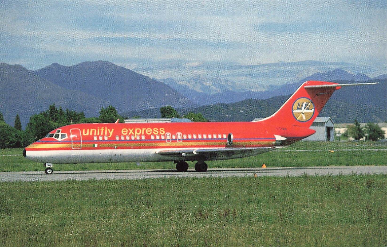 Cartoline postali: Flugzeug Bergamo DC 9 15RC Unifly Express – Usato da Biasca venduto da Blenio71