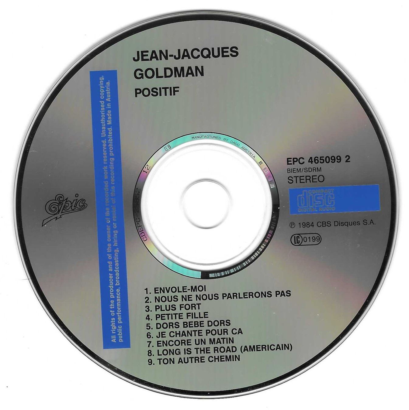 CD: JEAN - JACQUES GOLDMAN  -  POSITIF – Usato da Bex venduto da Giorgiob 2