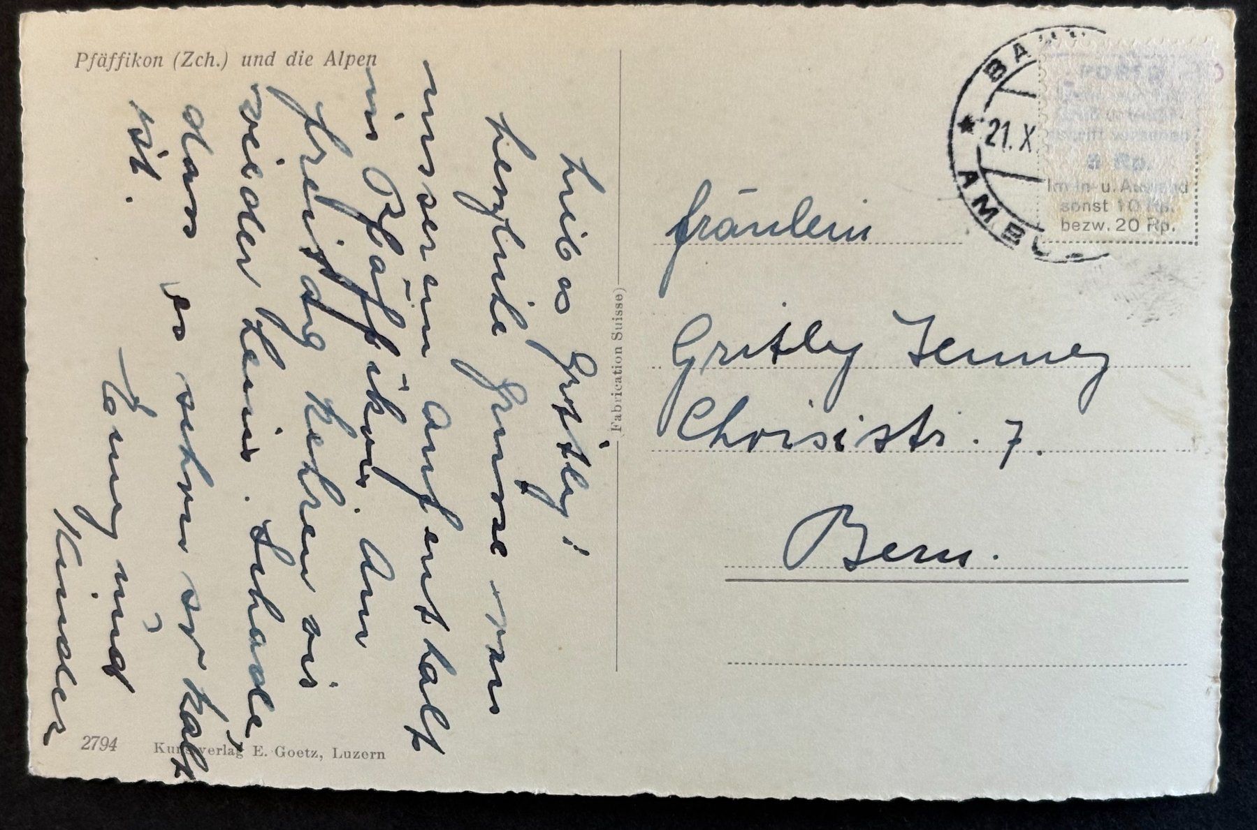 Ansichtskarten: ANSICHTSKARTE PFÄFFIKON ZÜRICH – Gebraucht aus Ostermundigen von crazy-horse-1840 1