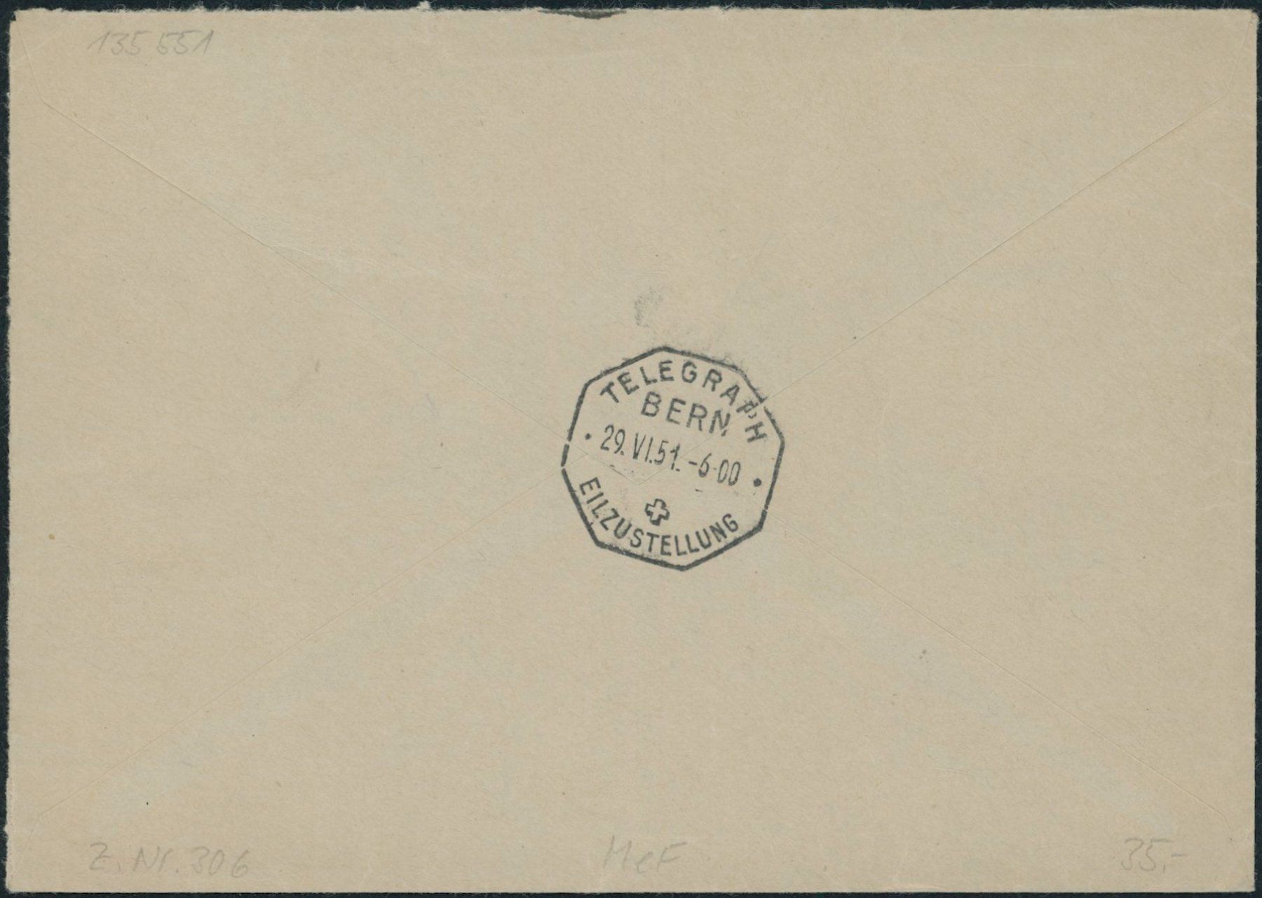 Alle Briefmarken: 1949 - Technik + Landschaft - Brief - MeF - Erde Conthey VS – Gebraucht aus Schindellegi von leecollect 1