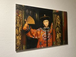 Gemälde Asiatische Frau mit Fächer, Ölbild, Top Zustand