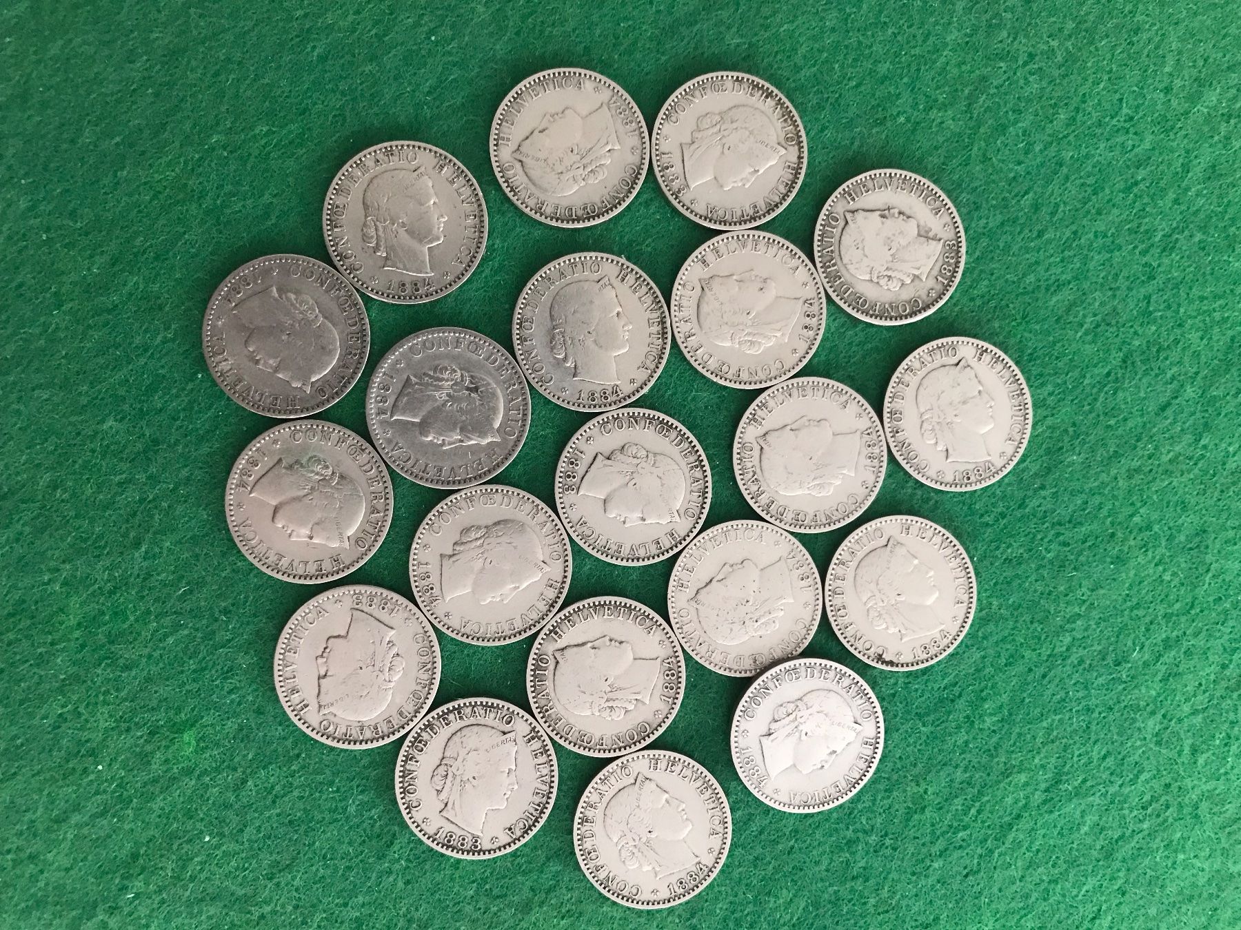 Tutti le monete: --20--  Stück   20  Rappen  1883/84 – Usato da Viganello venduto da Plausch8