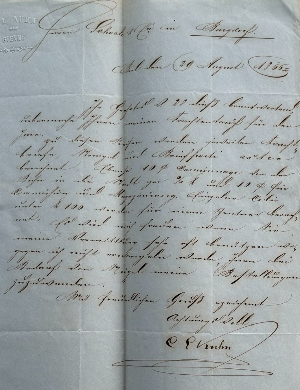 Documenti: ANTIKES DOKUMENT 1866 KUHN BIENNE – Usato da Ostermundigen venduto da crazy-horse-1840 2