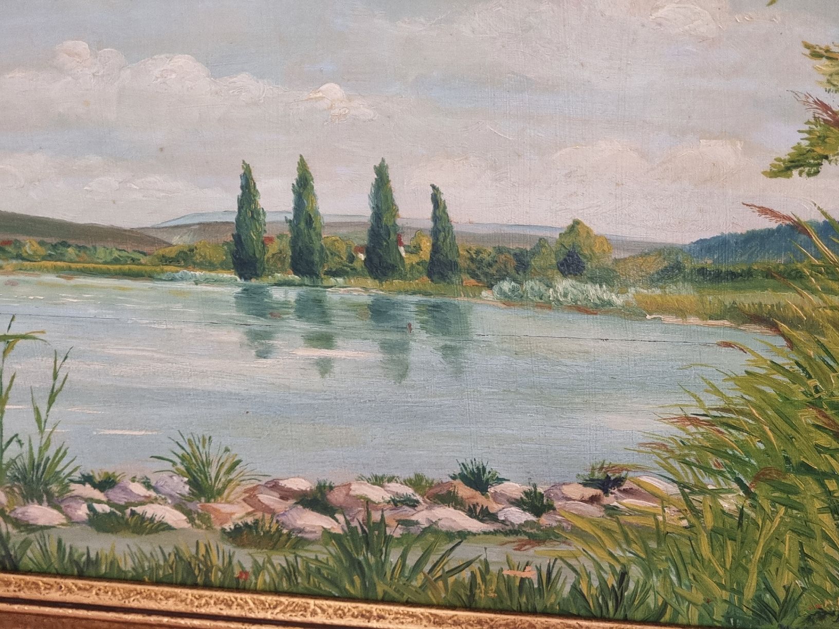 Gemälde: Gemälde Landschaft See mit Bäumen gerahmt 1935 – Gebraucht aus Zürich von Budget-Brocki 1
