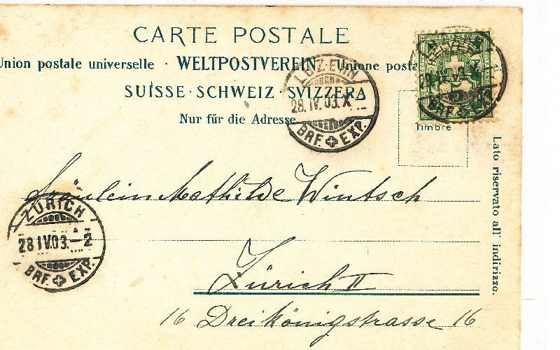 Cartoline postali: Axenstrasse -Partie an der .. Litho 1903 – Usato da Emmenbrücke venduto da teestube 1