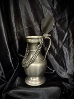 Pewter Pitcher with Lid and Chain, Used Condition