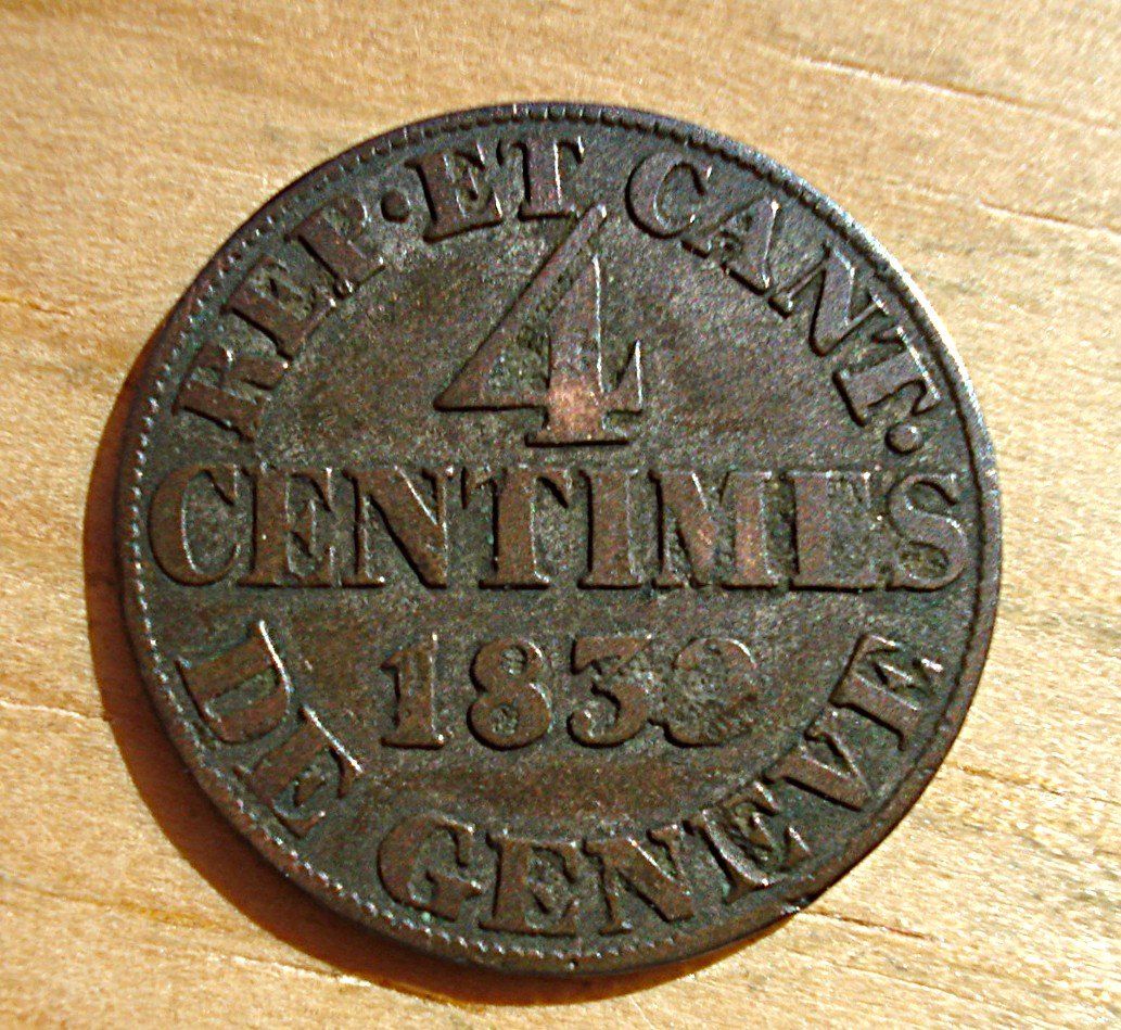 Alle Münzen: (D3) Genève 4 Centimes 1839 – Gebraucht aus Erlach von Net-Coins