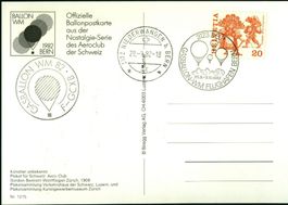 1982_5 Ballonpostkarten, befördert an Gasballon WM, Bern