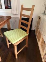 6 Holzstühle mit Polster, Grün gestreift, gebraucht