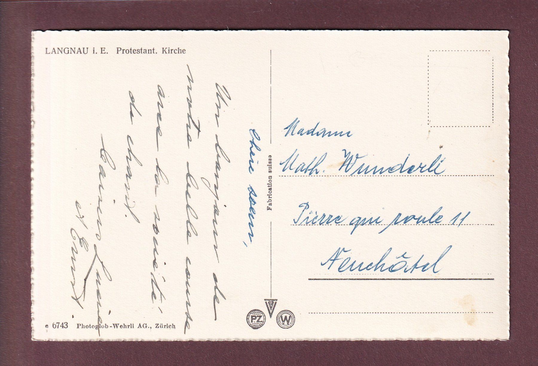 Cartes postales: LANGNAU - Protestant. Kirche – D'occasion à Pully par nicecards 1