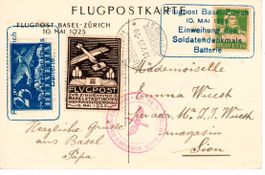 Flugpostkarte, das Basler Wehrmanndenkmal auf der Batterie