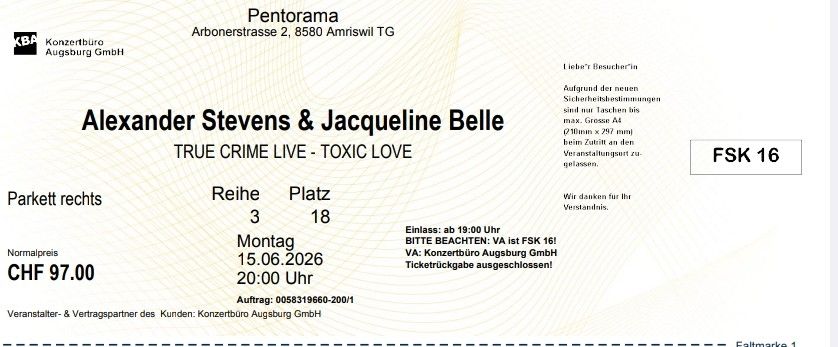 Biglietti: True Crime - Alexander Stevens & Jacqueline Bell – Nuovo e nell'imballaggio originale da Ermenswil venduto da kle_fvj7 1