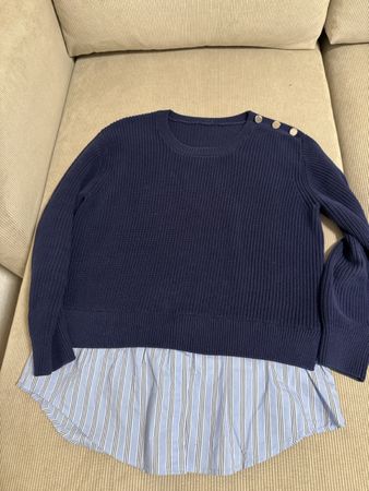 Liu Jo Strickpullover mit Hemd-Einsatz, Grösse M, Dunkelblau