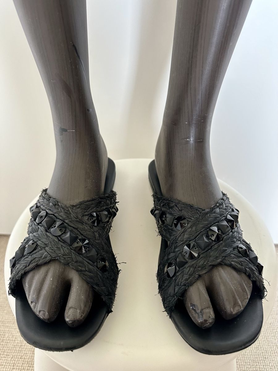 Prada Scarpe da donna: Prada Schlappen , Gr 38 , Raffia, Leder, schwarz  – Usato da Dornach venduto da Snow54 3
