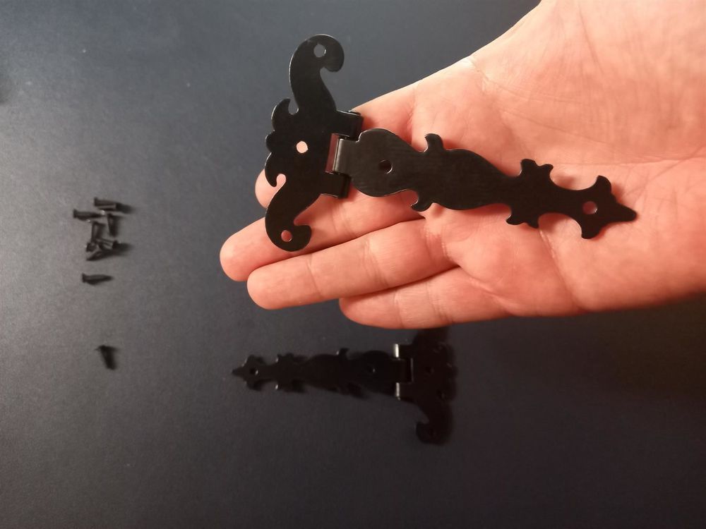 4 Antike Scharniere Schwarz - Vintage T-Scharniere Für Schränke & Holzkisten