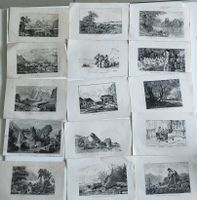 Lot de 15 gravures anciennes paysages suisses état usé
