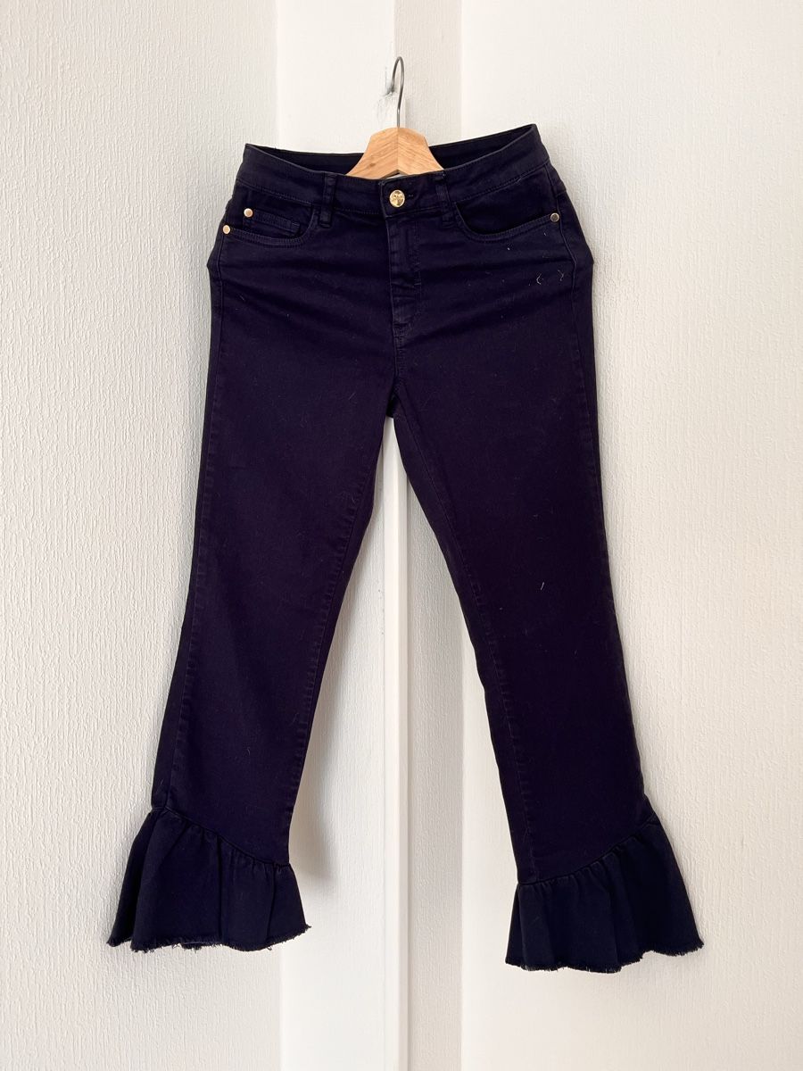 Hosen: Iblues Jeans Navy Cropped Flared Ruffle Size 34 – Gebraucht aus Lausanne von Danash