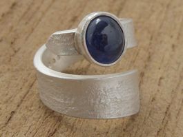 spezieller Saphir Ring Silber 999 + MP Einzelstück Gr. 54