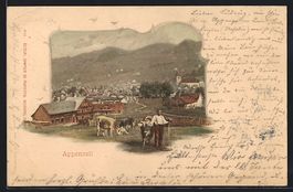 Appenzell, Ortsansicht hinter Kuhweide m